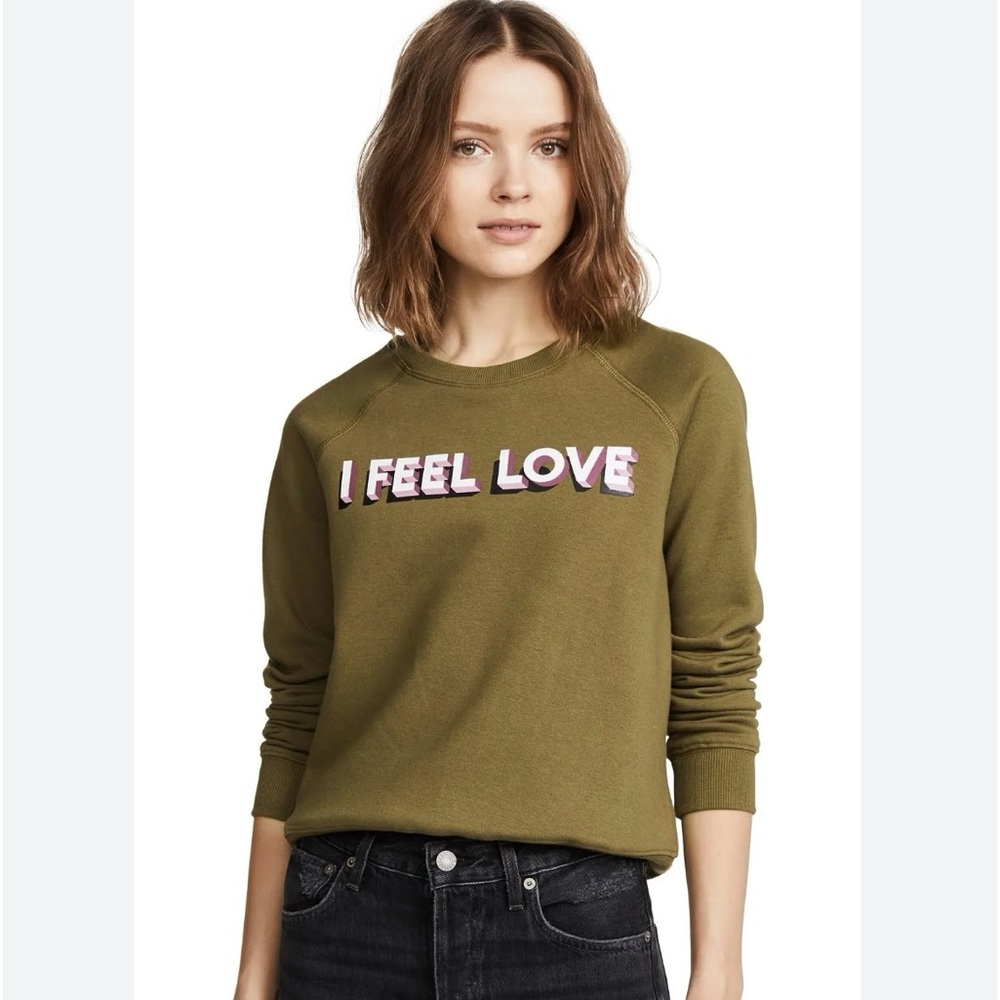 GUC Rebecca Minkoff Olive Green 'I Feel Love' Graphic Crewneck Sweatshirt  SZ-S